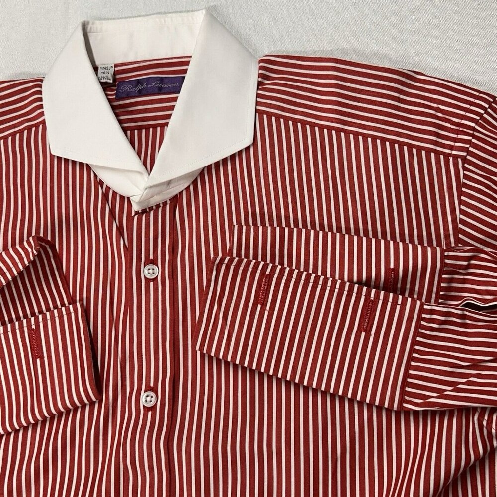 Ralph Lauren Purple Label Red and White Striped Dress Shirt with White Collar